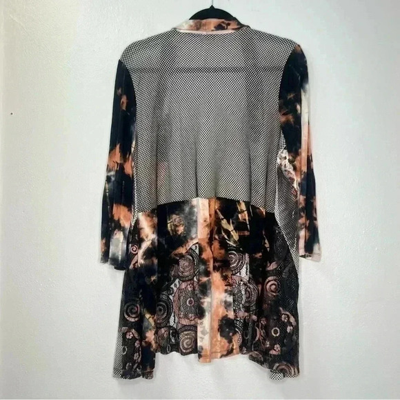 kamana Open Front Cardigan Contrasting Pattern Mesh and Velvet Detail Sz M - Picture 2 of 14